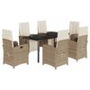 vidaXL Set comedor de jard&iacute;n 7 pzas con cojines rat&aacute;n sint&eacute;tico beige