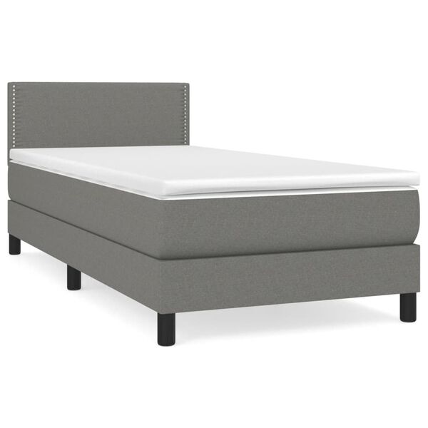 vidaXL Cama box spring con colch&oacute;n tela gris oscuro 90x200 cm