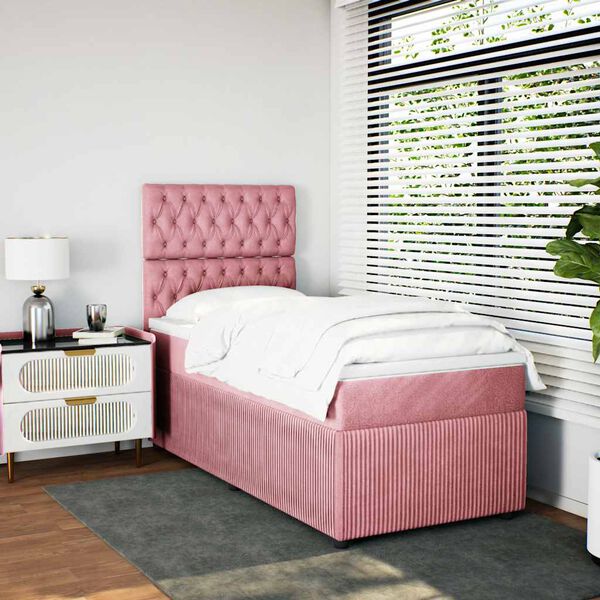 vidaXL Cama box spring con colch&oacute;n terciopelo rosa 100x200 cm