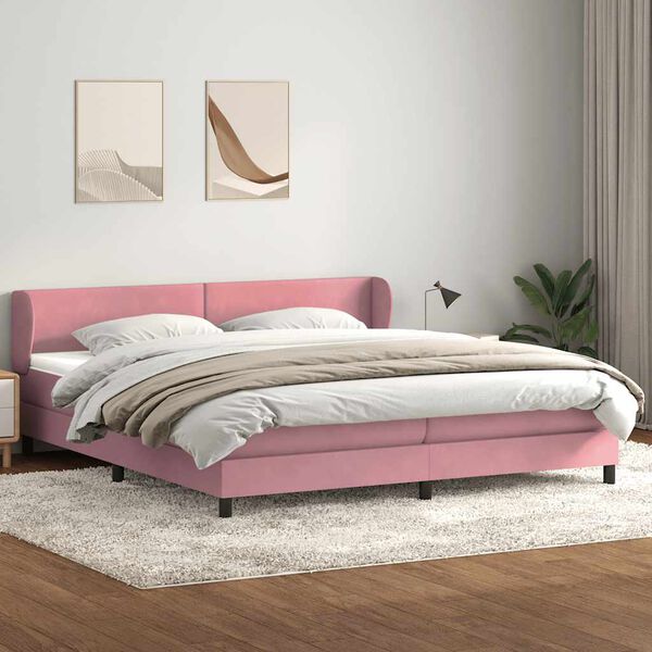vidaXL Cama box spring con colchones terciopelo rosa 180x210 cm