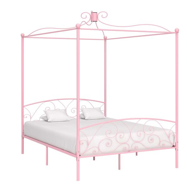 vidaXL Estructura cama con dosel sin colch&oacute;n metal rosa 160x200 cm