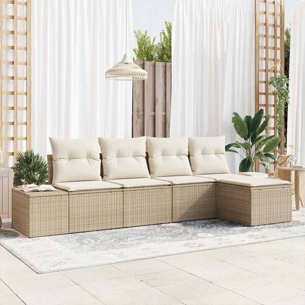 vidaXL Conjunto de sofá de jardín 5 pcs Beige ratán sintético