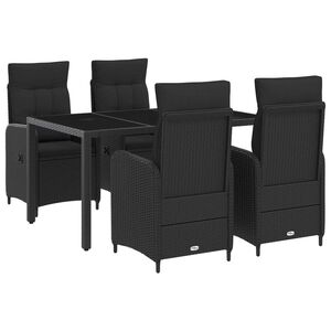 vidaXL Juego de comedor para exteriores 5 uds. Negro rat&aacute;n sint&eacute;tico