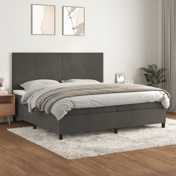 vidaXL Cama box spring con colch&oacute;n terciopelo gris oscuro 200x200 cm