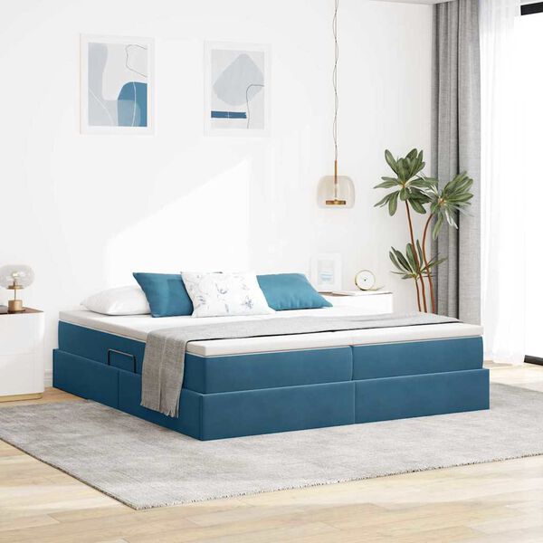 vidaXL Cama con almacenamiento y colch&oacute;n Azul Oscuro 200 x 200 cm