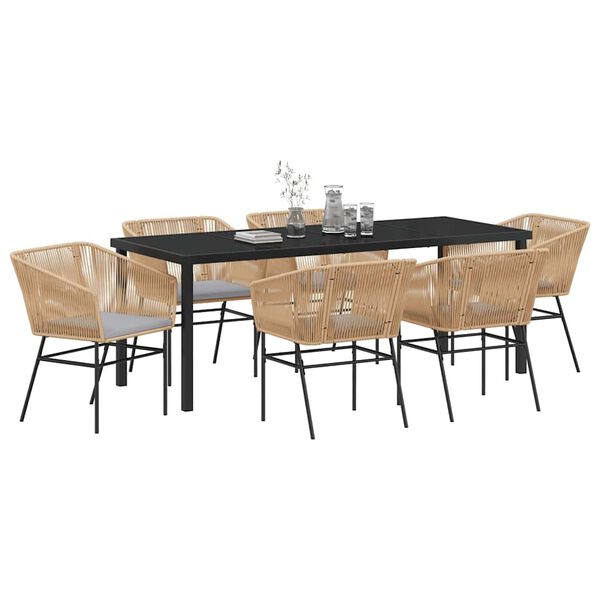 vidaXL Conjunto de Comedor de Jard&iacute;n con coj&iacute;n 7 pcs Marr&oacute;n