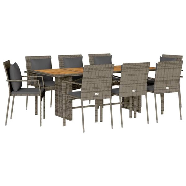 vidaXL Set comedor jard&iacute;n 7 pzas y cojines rat&aacute;n sint&eacute;tico gris