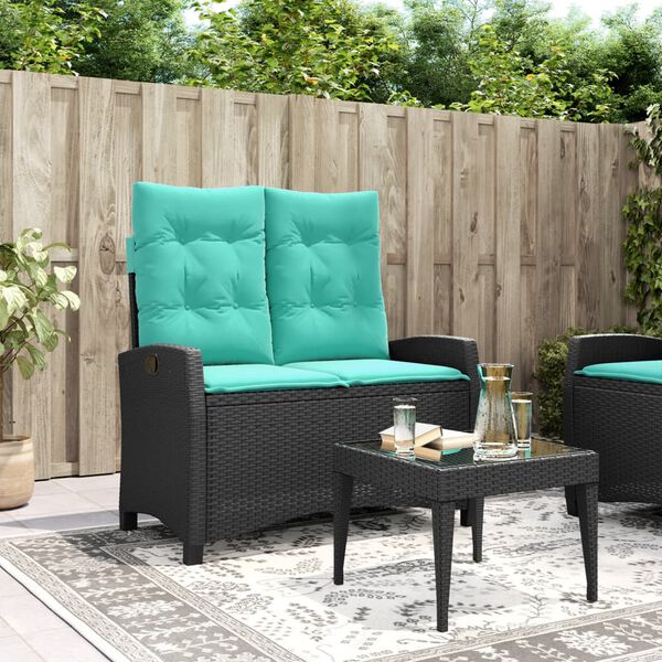 vidaXL Sill&oacute;n reclinable de jard&iacute;n con cojines rat&aacute;n sint&eacute;tico negro