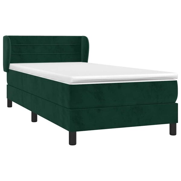 vidaXL Cama box spring con colch&oacute;n terciopelo verde oscuro 90x190 cm