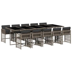 vidaXL Set de comedor de jard&iacute;n 11 pzas y cojines rat&aacute;n sint&eacute;tico gris