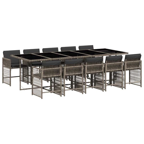 vidaXL Set de comedor de jard&iacute;n 11 pzas y cojines rat&aacute;n sint&eacute;tico gris