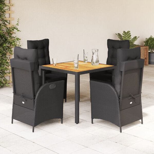 vidaXL Set de muebles jard&iacute;n 5 pzas con cojines rat&aacute;n sint&eacute;tico negro