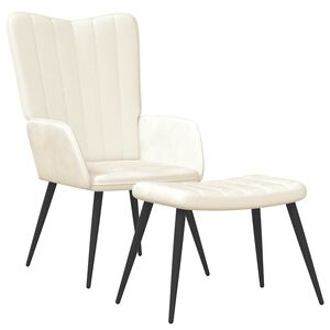 vidaXL Sill&oacute;n de relax con taburete terciopelo blanco crema