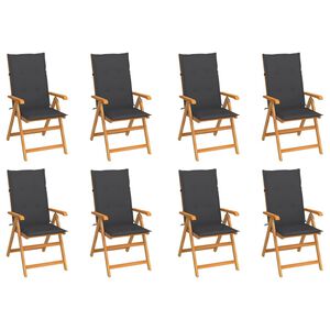 vidaXL Sillas plegables reclinables con cojines, 8 unidades, madera maciza de teca.