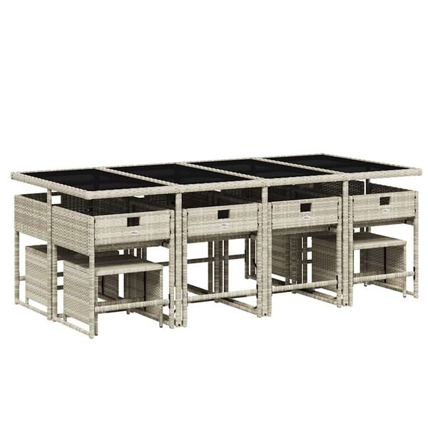 vidaXL Set comedor jard&iacute;n y cojines 13 pzas rat&aacute;n sint&eacute;tico gris claro