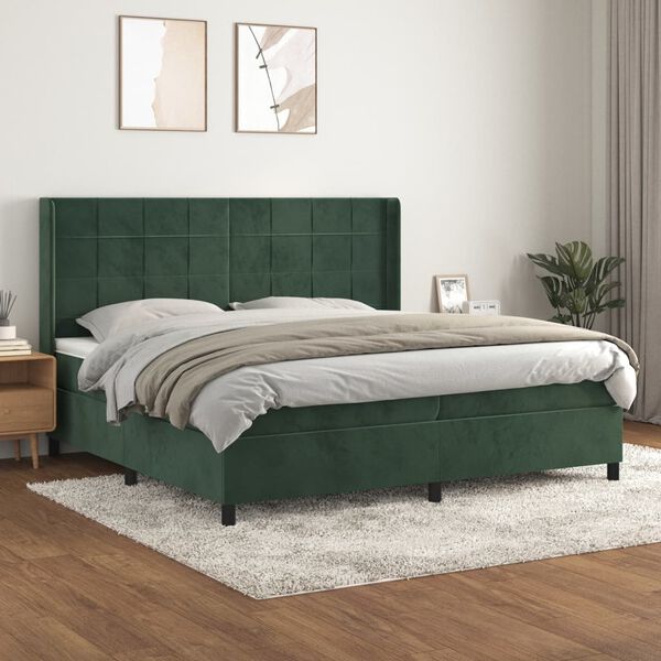 vidaXL Cama box spring con colch&oacute;n terciopelo verde oscuro 200x200 cm