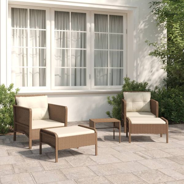 vidaXL Set muebles de jardín 5 piezas y cojines ratán sintético marrón