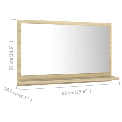 vidaXL Espejo de baño madera contrachapada color roble 60x10,5x37 cm