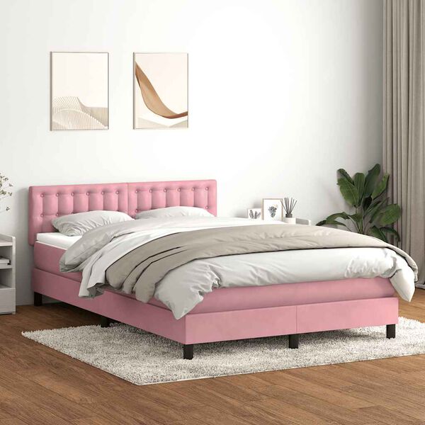 vidaXL Cama box spring con colch&oacute;n y LED terciopelo rosa 160x220 cm