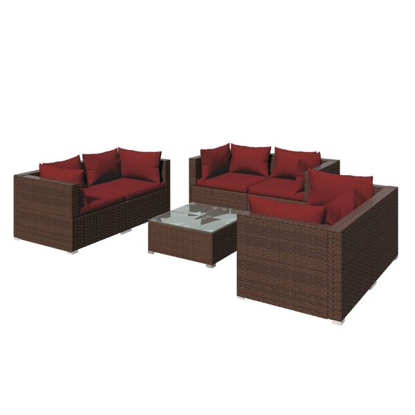 vidaXL Set muebles de jard&iacute;n 7 piezas y cojines rat&aacute;n sint&eacute;tico marr&oacute;n