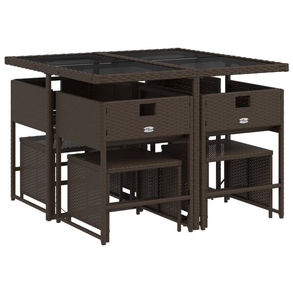 vidaXL Set comedor para jard&iacute;n 9 pzas y cojines rat&aacute;n sint&eacute;tico marr&oacute;n