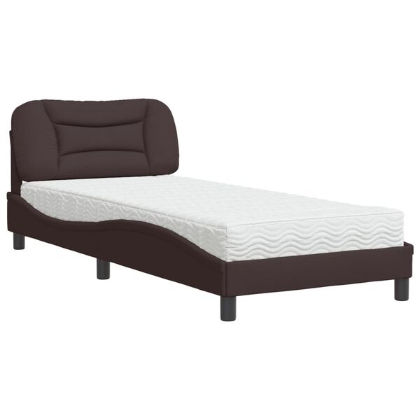 vidaXL Cama con colchón Hvar tela marrón oscuro 90x200 cm