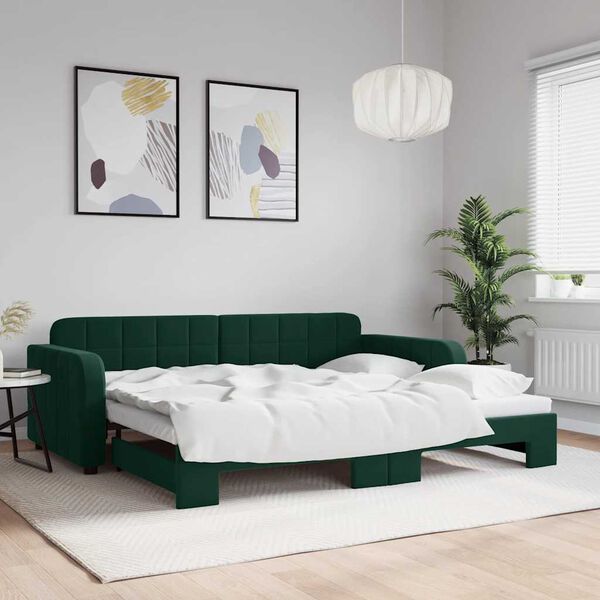 vidaXL Sofá cama nido terciopelo verde oscuro 90x200 cm