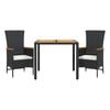 vidaXL Set comedor de jard&iacute;n 3 pzas con cojines rat&aacute;n sint&eacute;tico negro
