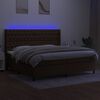 vidaXL Cama box spring colch&oacute;n luces LED tela marr&oacute;n oscuro 200x200 cm