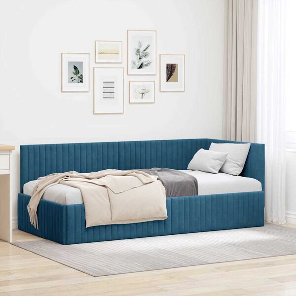 vidaXL Estructura de cama en esquina Azul 90 cm x 200 cm Terciopelo