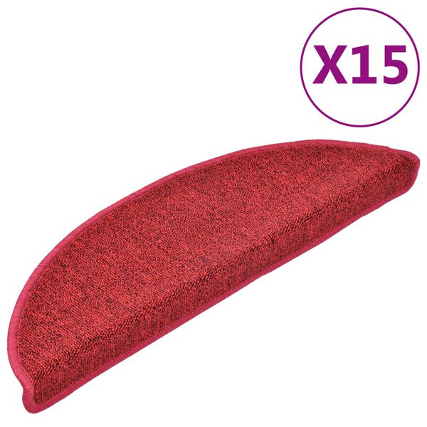 vidaXL Felpudos para escaleras 15 unidades 56x17x3 cm Rojos Semicirculares
