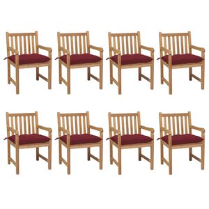 vidaXL Sillas de jard&iacute;n 8 uds madera maciza teca cojines rojo tinto