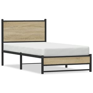 vidaXL Estructura de cama sin colch&oacute;n metal roble Sonoma 90x200 cm