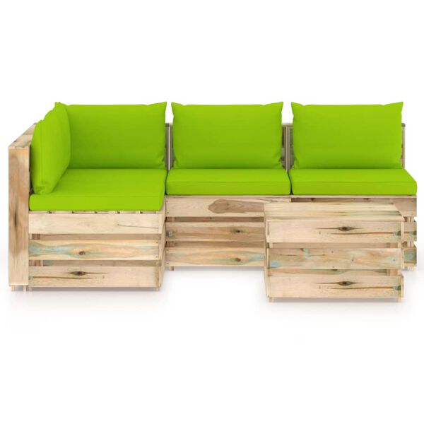 vidaXL Muebles de jard&iacute;n 5 piezas con cojines madera impregnada verde
