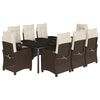vidaXL Set comedor para jard&iacute;n 9 pzas y cojines rat&aacute;n sint&eacute;tico marr&oacute;n
