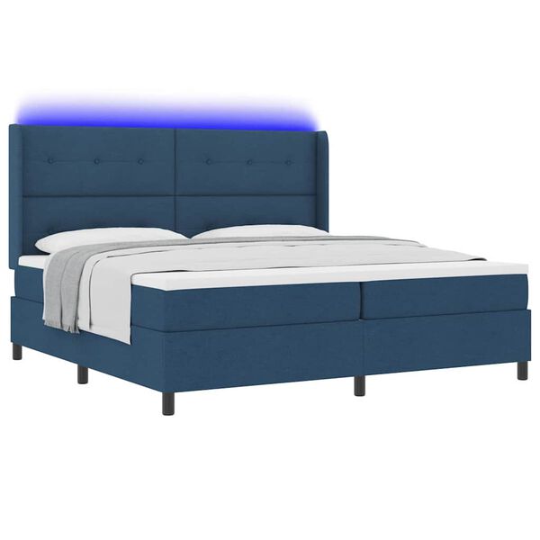vidaXL Cama Box Spring LED con colch&oacute;n Azul 200 x 200 cm tela