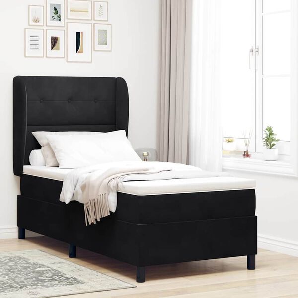 vidaXL Cama tipo Box Spring con colch&oacute;n Negro 200 x 100 cm Poli&eacute;ster