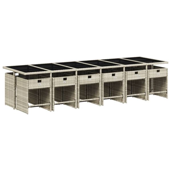 vidaXL Set comedor jard&iacute;n y cojines 13 pzas rat&aacute;n sint&eacute;tico gris claro