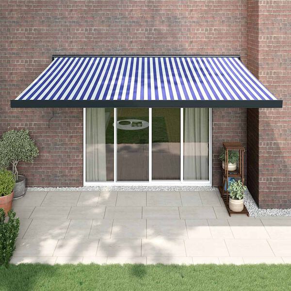 vidaXL Toldo retráctil aluminio y tela azul y blanco 4,5x3 m