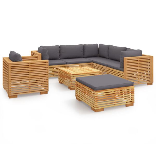 vidaXL Juego muebles de jard&iacute;n 8 piezas y cojines madera maciza teca