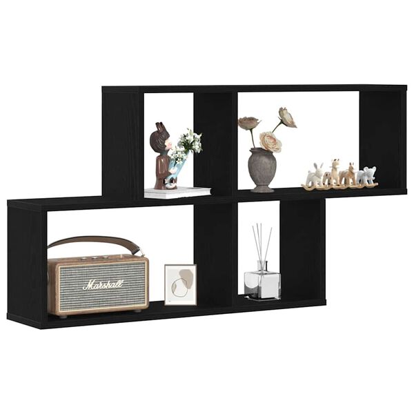 vidaXL Estante de pared con estante Roble Negro 76 x 15 x 53 cm