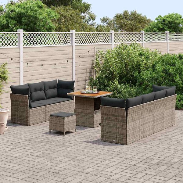 vidaXL Conjunto de sofá de jardín 10 pcs Gris ratán sintético