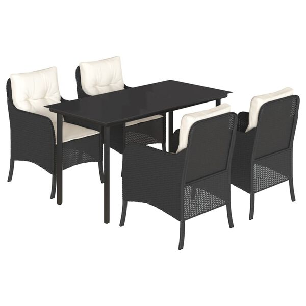 vidaXL Set de muebles jard&iacute;n 5 pzas con cojines rat&aacute;n sint&eacute;tico negro