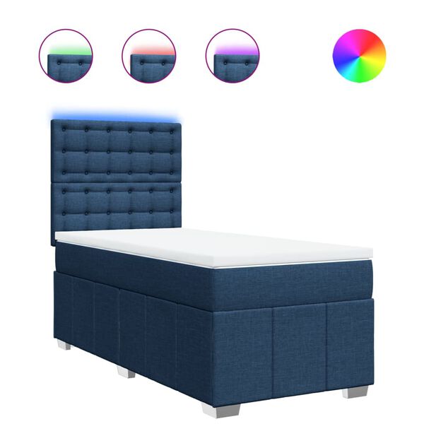 vidaXL Cama box spring con colch&oacute;n tela azul 100x200 cm