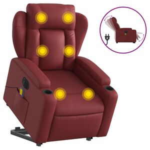 vidaXL Sill&oacute;n de masaje elevable el&eacute;ctrico cuero artificial rojo tinto