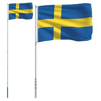 vidaXL Mástil y bandera de Suecia aluminio 5,55 m