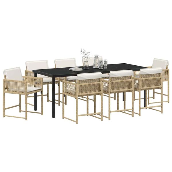 vidaXL Conjunto de Comedor de Jard&iacute;n 9 pcs Beige rat&aacute;n sint&eacute;tico
