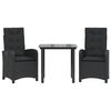vidaXL Set comedor de jard&iacute;n 3 pzas con cojines rat&aacute;n sint&eacute;tico negro