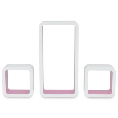 3 estanterías cúbicas material MDF blanco/rosa suspendidas libros/DVD