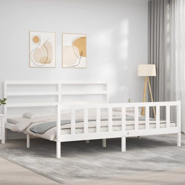 vidaXL Estructura de cama sin colch&oacute;n madera maciza blanca 200x200 cm